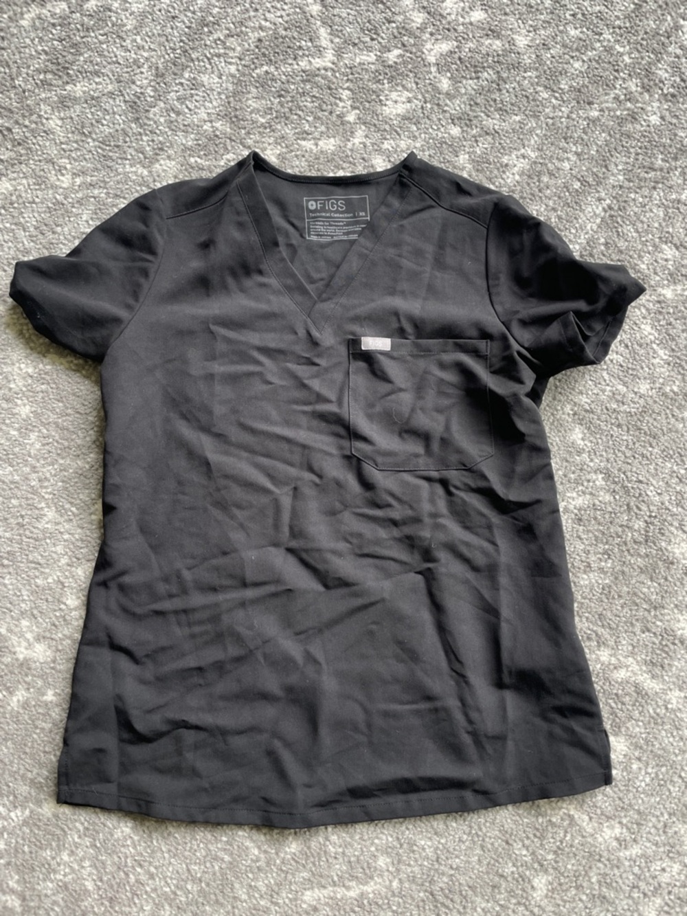 Figs Black V-Neck Scrub Top with Chest Pocket